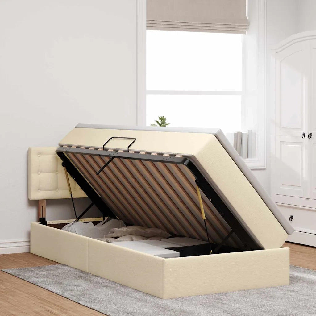 Letto con contenitore e materasso Crema 90 x 190 cm