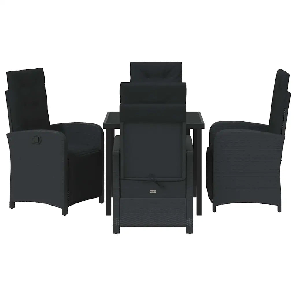 Set da Pranzo per Giardino con cuscino 5 pcs Nero polyrattan