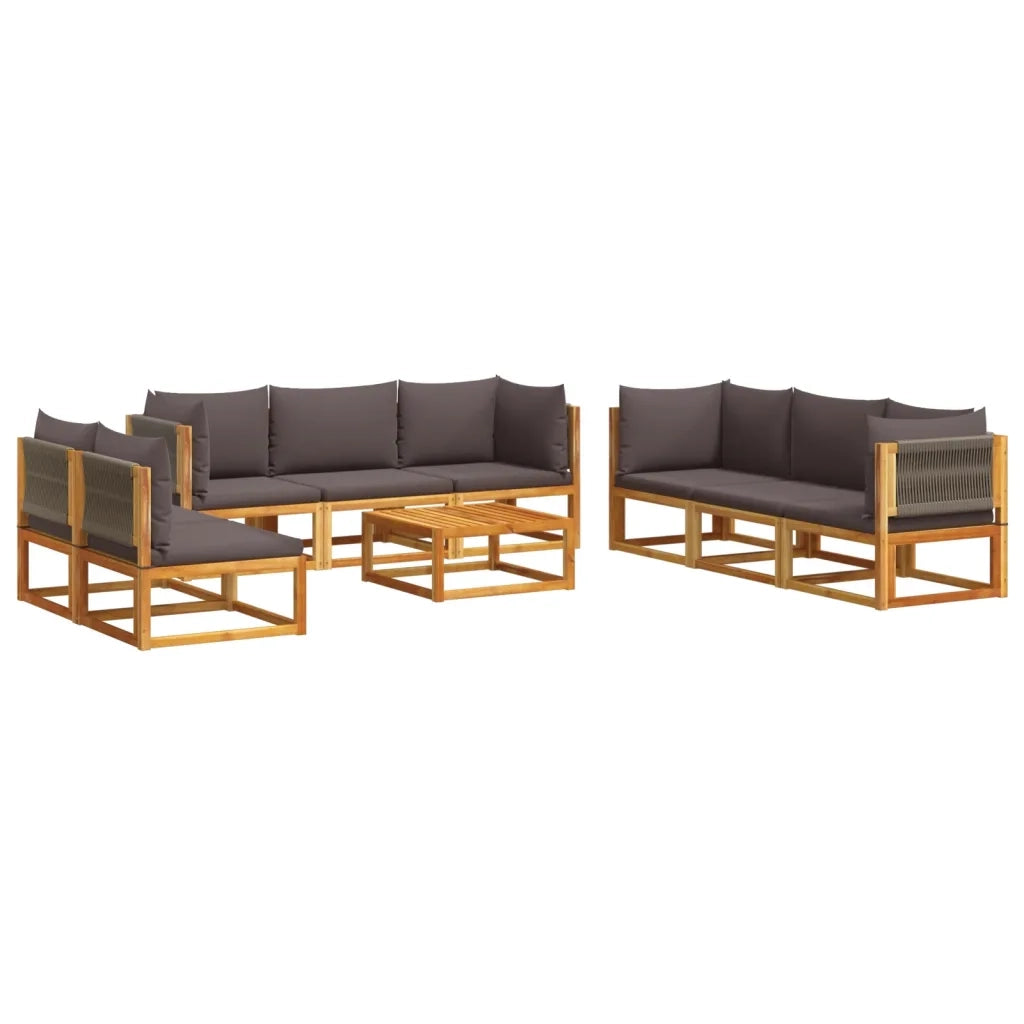 Set di divani da giardino 9 pezzi con cuscini in legno di acacia e corda 3278834