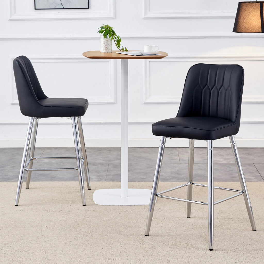 Set 2 Sgabelli da Bar ¨C MINIMAL ¨C Similpelle Nera, Struttura Metallo, 100 cm