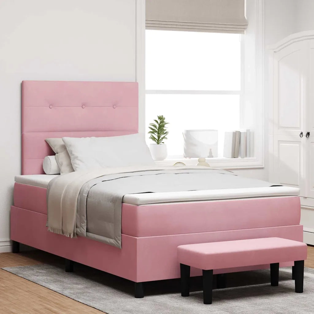 Letto a molle con materasso Rosa 120 x 200 cm Velluto