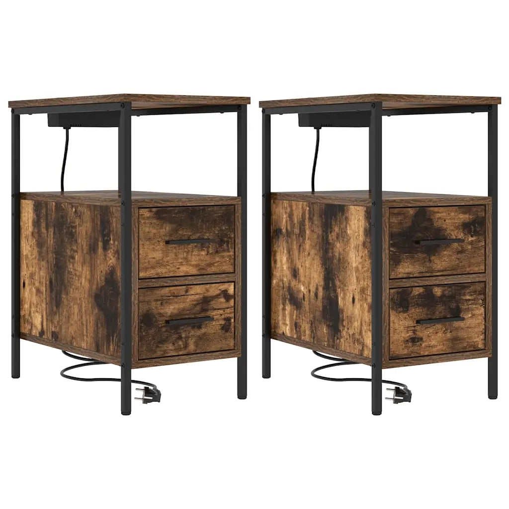 Armadio da Notte con cassetto 2 pcs Rovere fumé 30 x 48 x 61 cm 859415