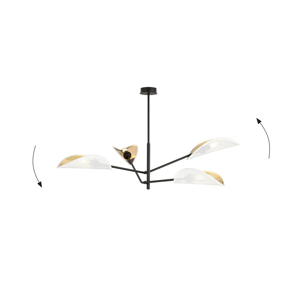 Lampadario 4 Luci Eridano In Acciao Nero E Bianco Oro Con Bracci Mobili