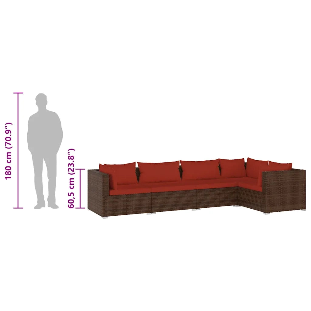 Set Divani da Giardino 5 pz con Cuscini in Polyrattan Marrone 3101691