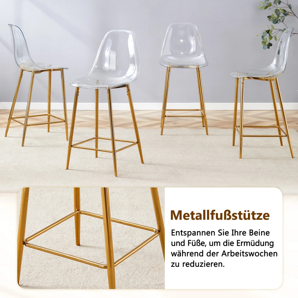 Sgabello da bar trasparente con poggiapiedi, stile moderno, in plastica, Oro