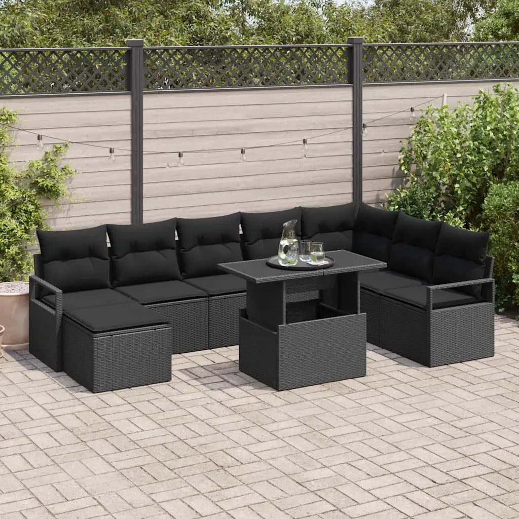 Set Divano da Giardino con cuscino 9 pcs Nero