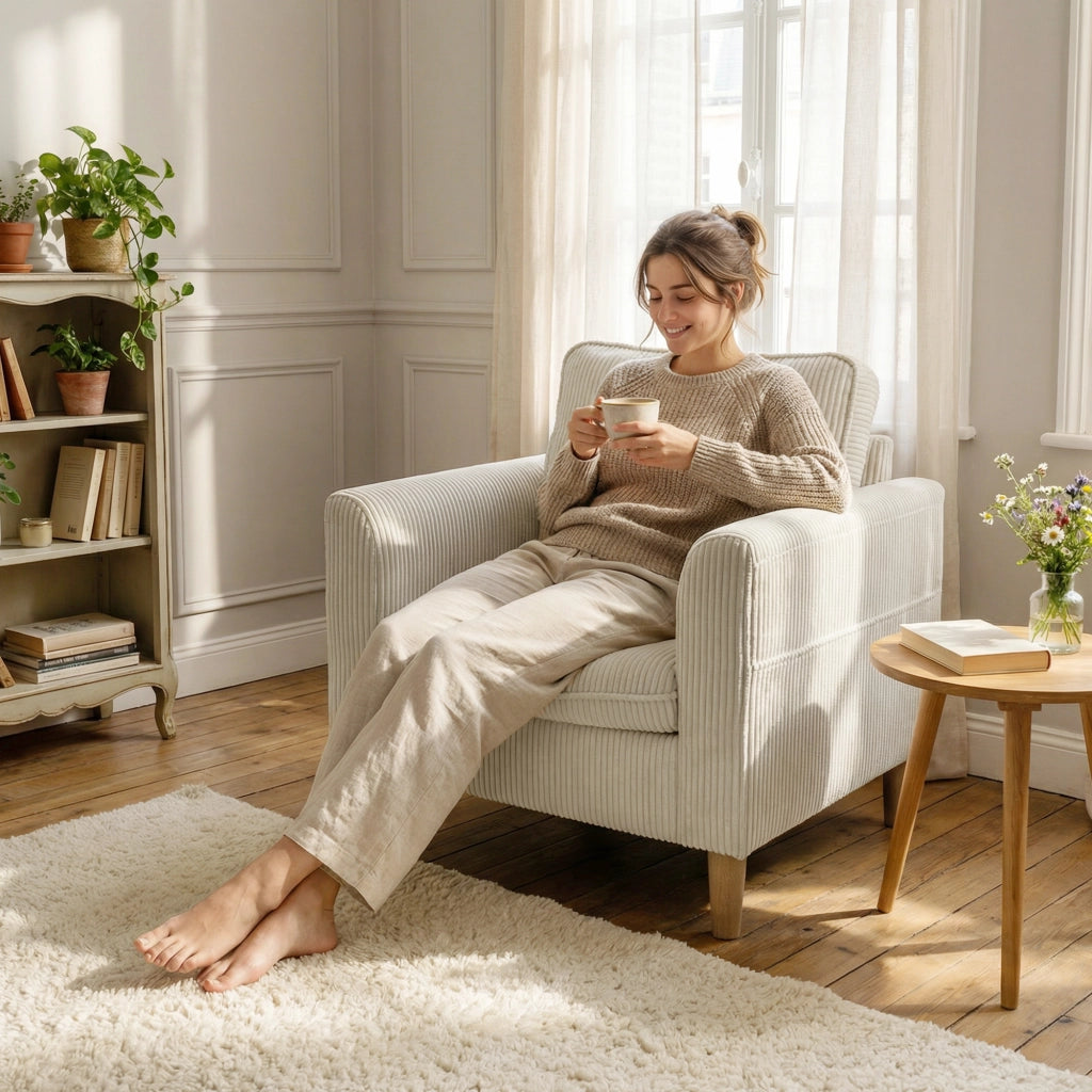 Poltrona in velluto ¨C Xylo ¨C beige con cuscino a molle 83x74x87cm