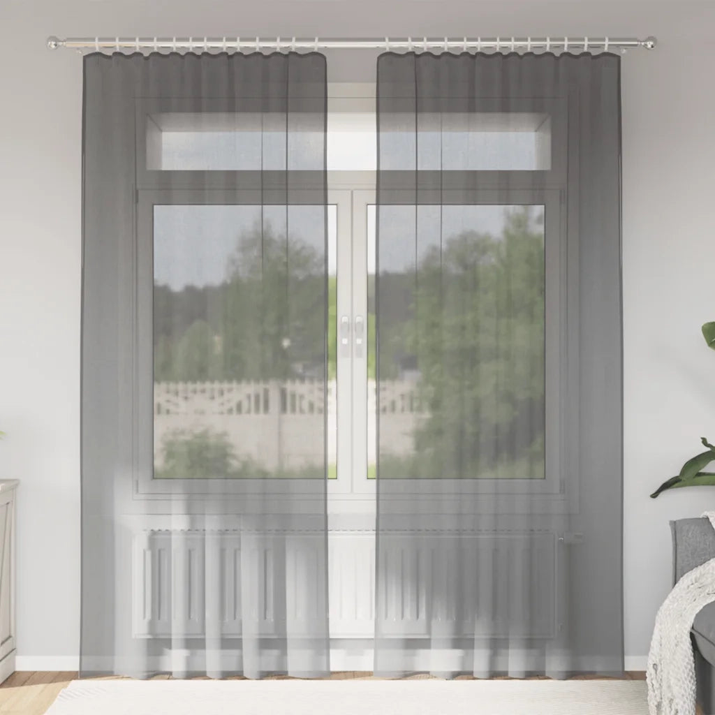Tende in Voile con Tasche per Aste 2 pz Grigio Scuro