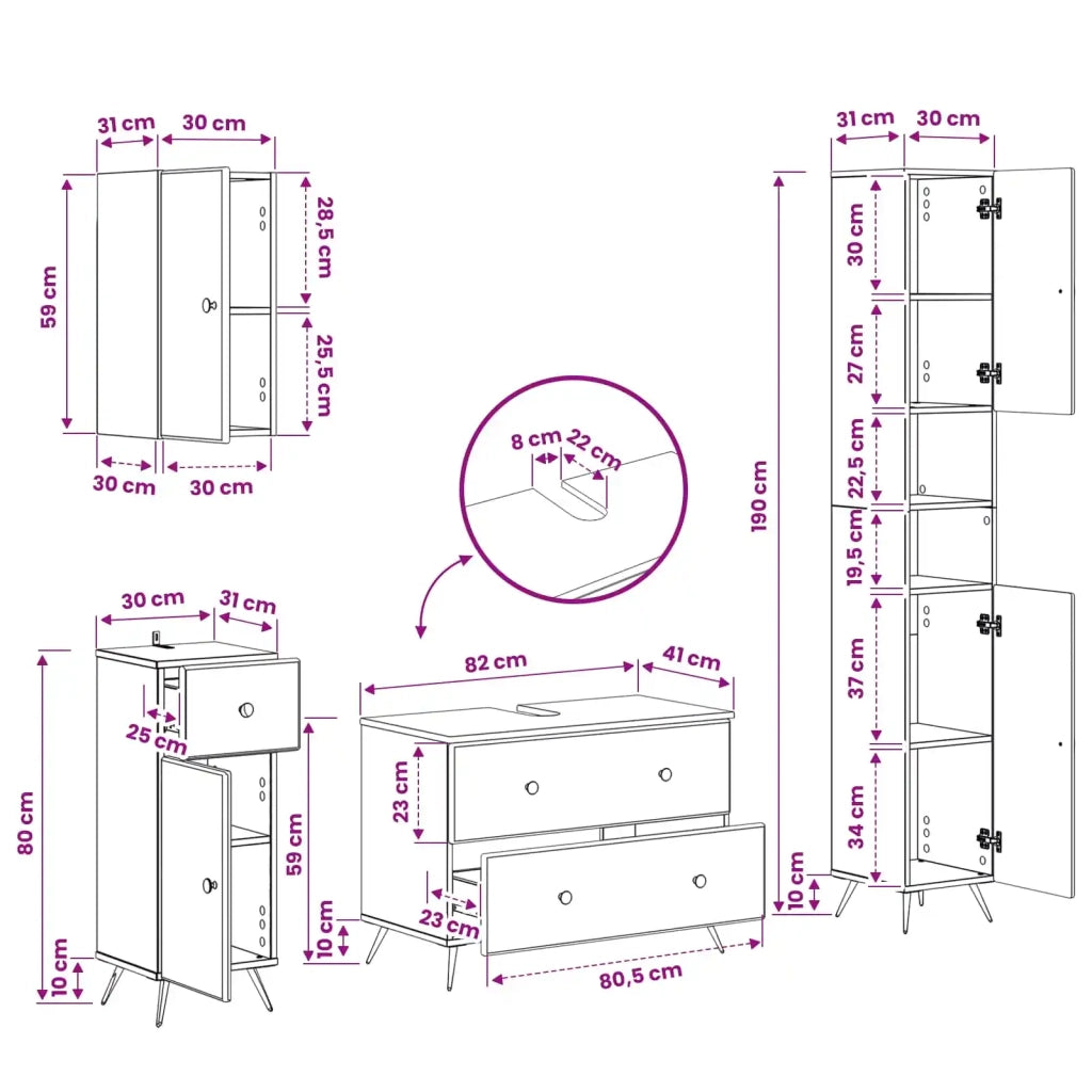 Set di Mobili da Bagno da 4 Pezzi BREDA Nero 3417964