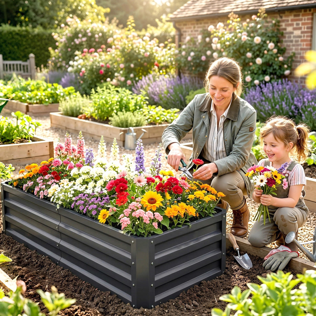 Fioriera rialzata rettangolare da giardino ¨C Xylo ¨C acciaio ondulato grigio 120x60x30,5 cm