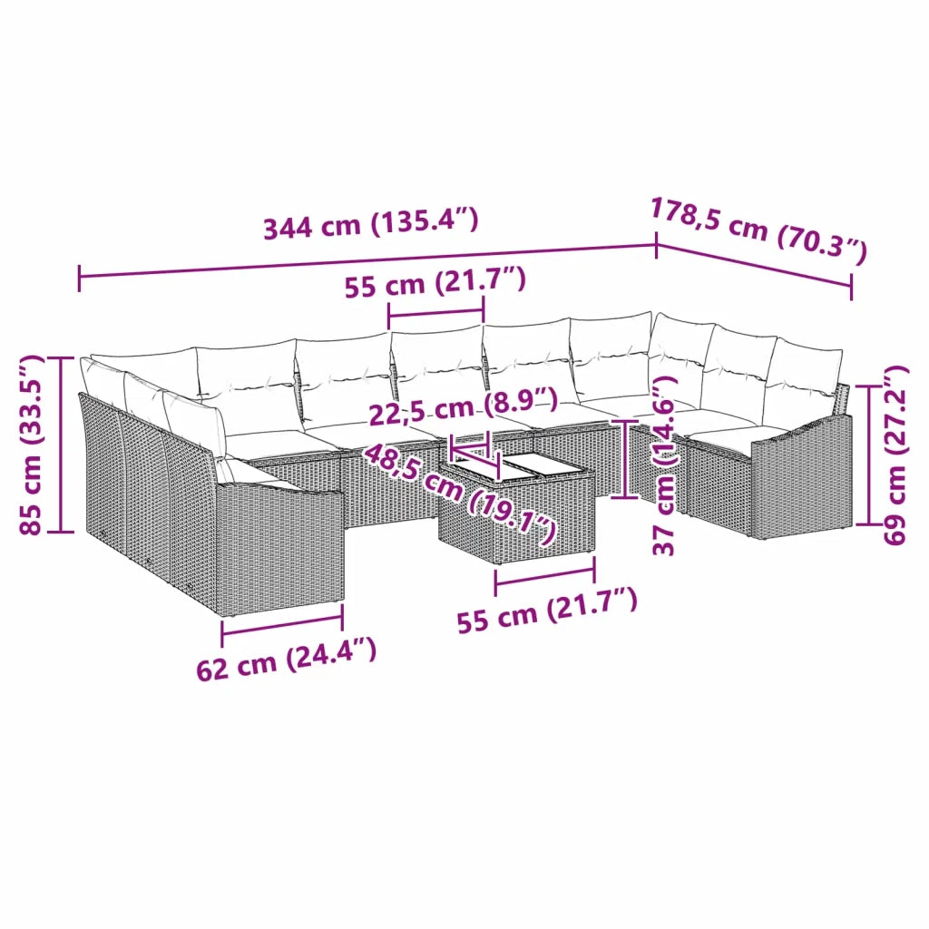 Set Divano da Giardino Beige e Crema polyrattan
