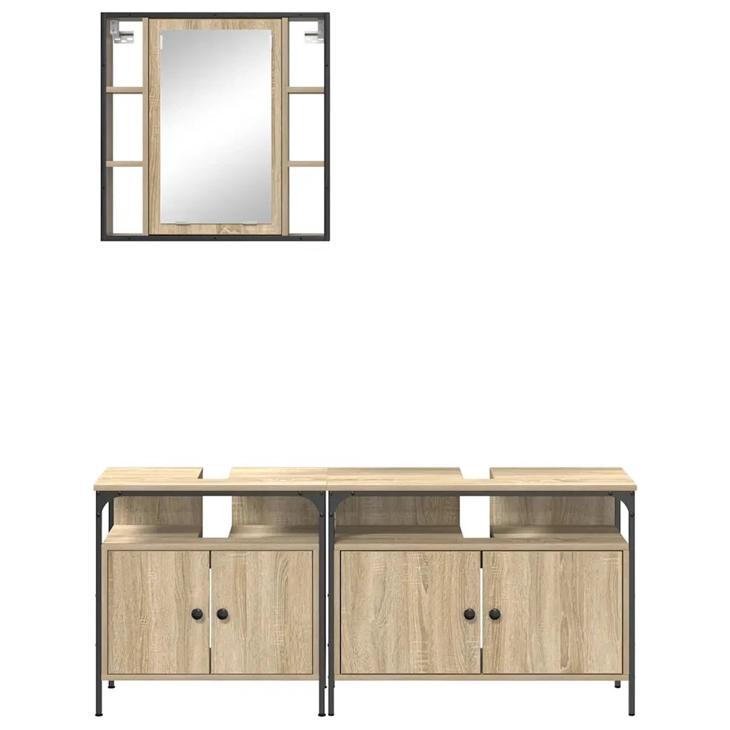 Set di mobili per il Bagno | Armadio da bagno 3 pz Marrone Legno multistrato
