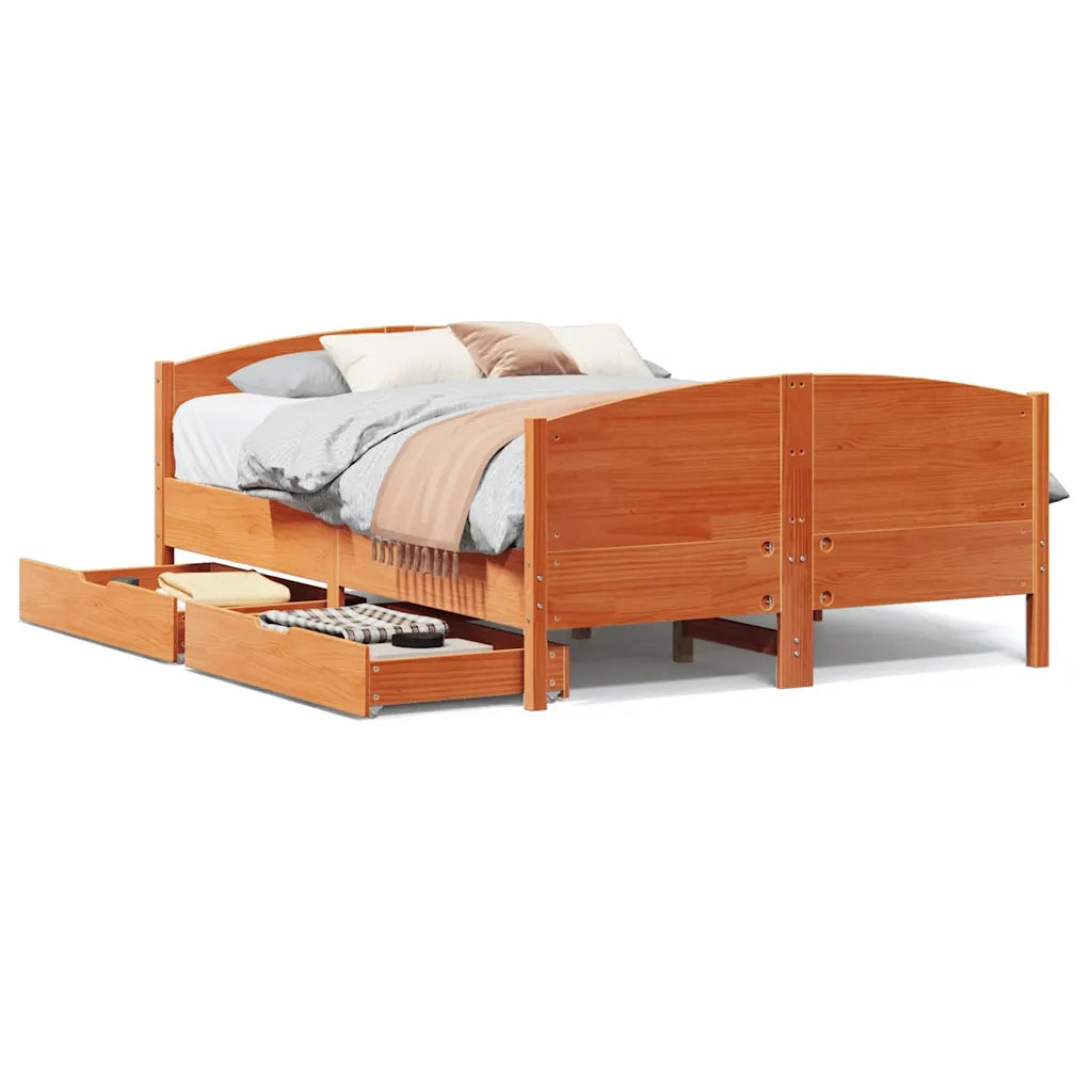 Giroletto senza Materasso-Struttura Letto Marrone Cera 140x200cm Massello Pino 140717