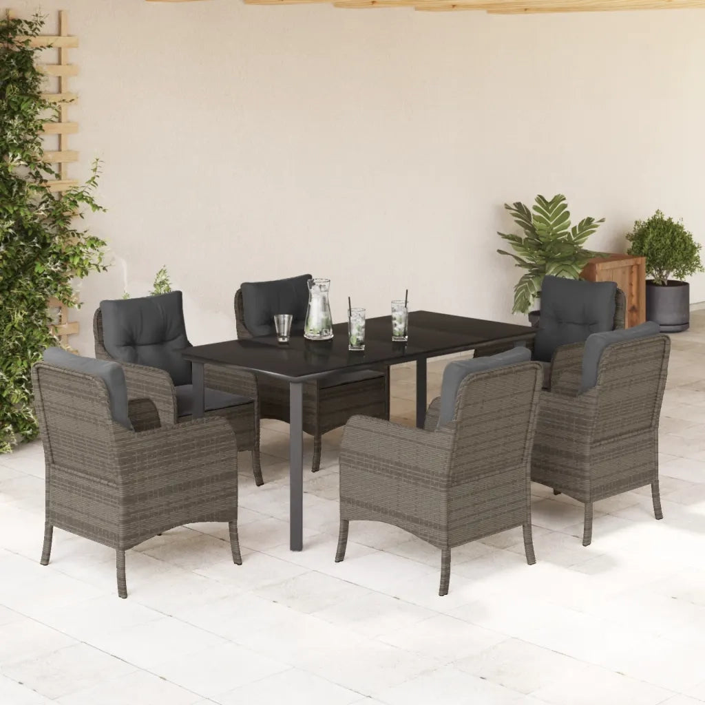 Set da Pranzo da Giardino 7 pz con Cuscini in Polyrattan Grigio 3211959