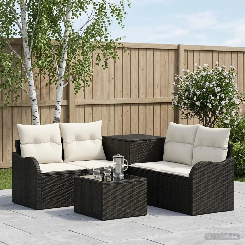 Set di divani 6 pz Nero e Bianco Crema 3447119
