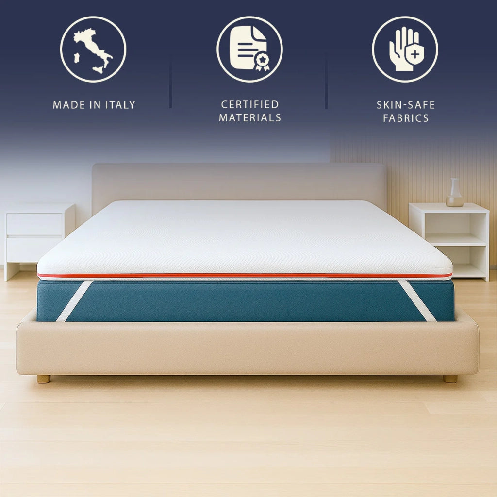 Topper 180 x 200 in Memory Foam a 9 Zone Differenziate | Alto 5 cm | Tessuto Pure Anallergico e Sfoderabile | Correttore Materasso Prodotto in Italia