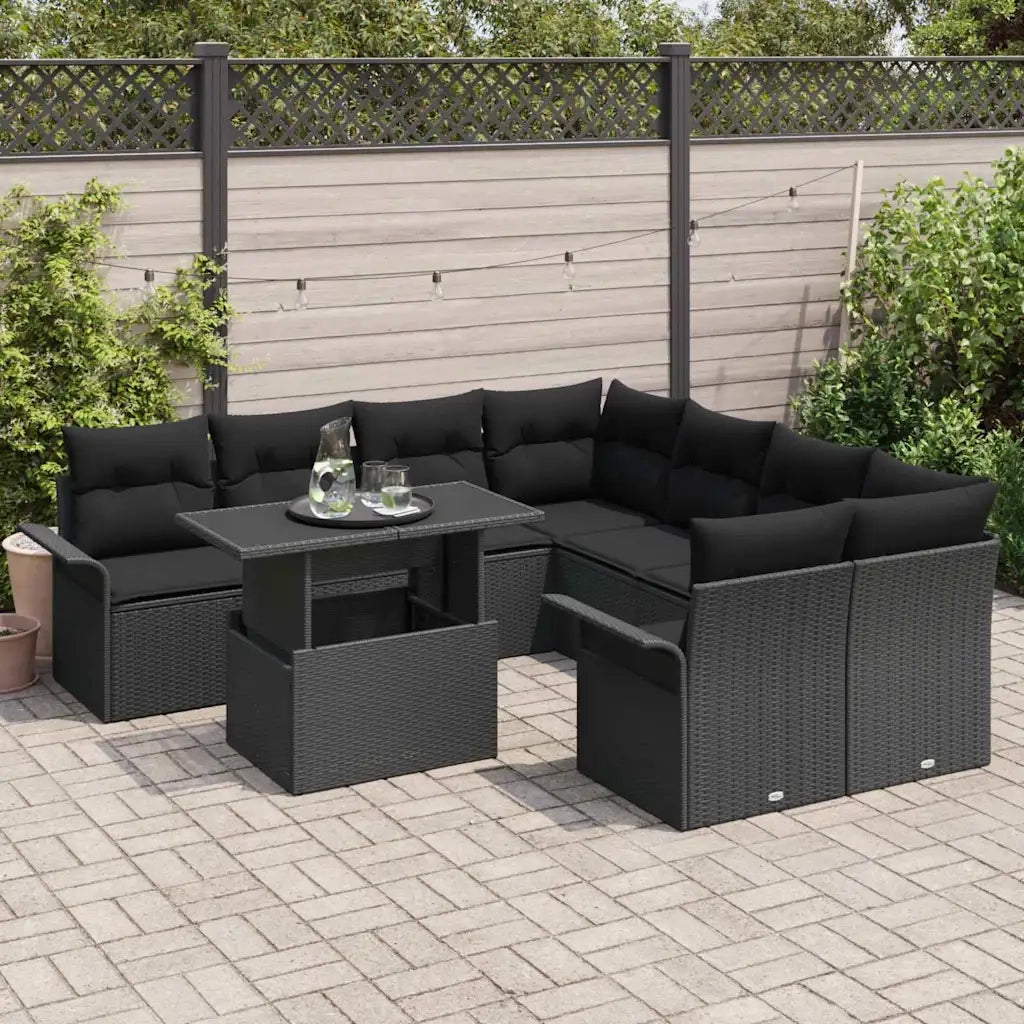 Set Divano da Giardino 9 pcs Nero Rattan in Polipropilene 3356996