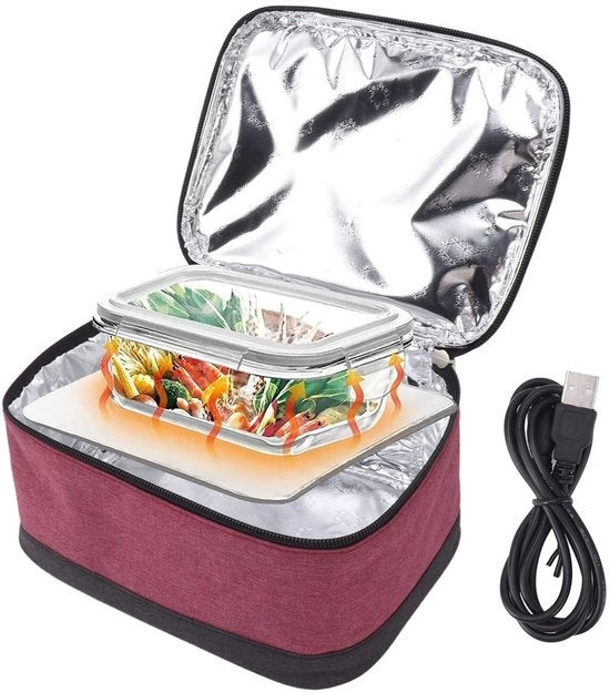 Portatile alimentatore elettrico per pranzo - riscaldatore alimentare USB - confezione da viaggio calda - colore vino rosso - ideale per lavoro e viaggi - per adulti