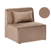 Sezione a 1 posto in velluto a coste color sabbia beige, modulo divano moderno a 1 posto