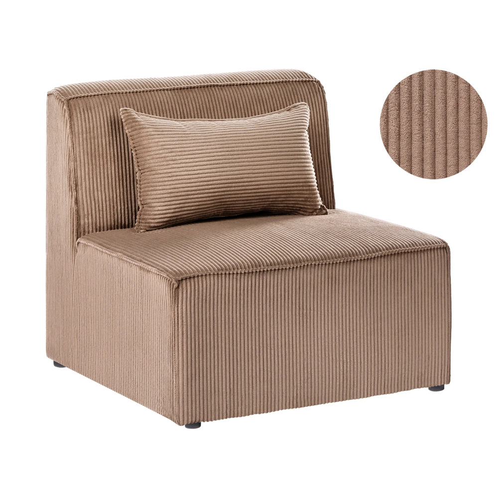 Sezione a 1 posto in velluto a coste color sabbia beige, modulo divano moderno a 1 posto