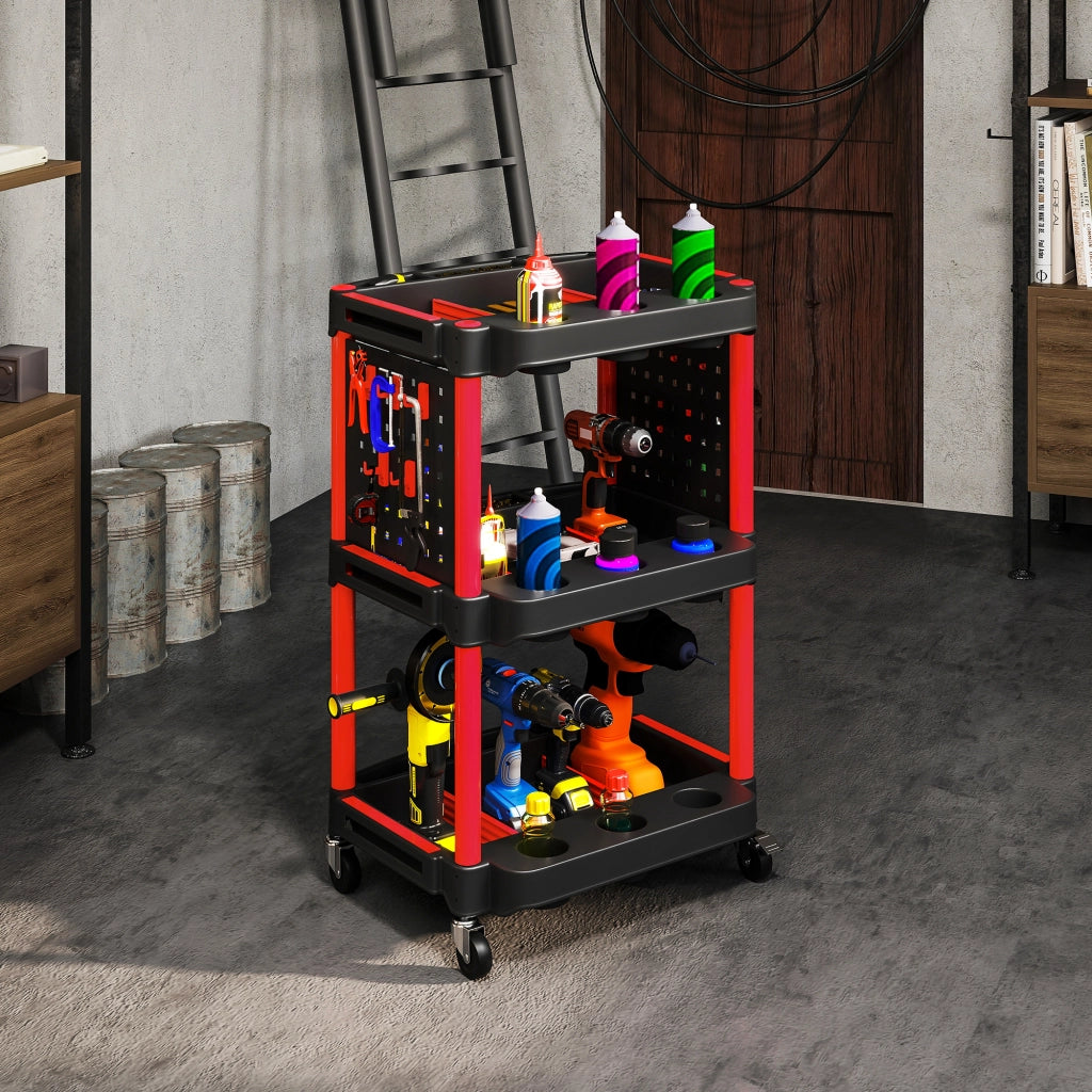 Carrello Porta Attrezzi a 3 Livelli ¨C Minimal ¨C Nero e Rosso
