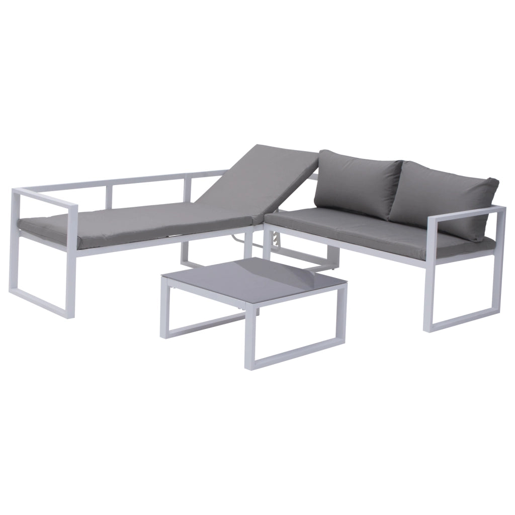 Set di mobili da giardino modulari IBIZA in tessuto grigio per 7 persone - alluminio bianco