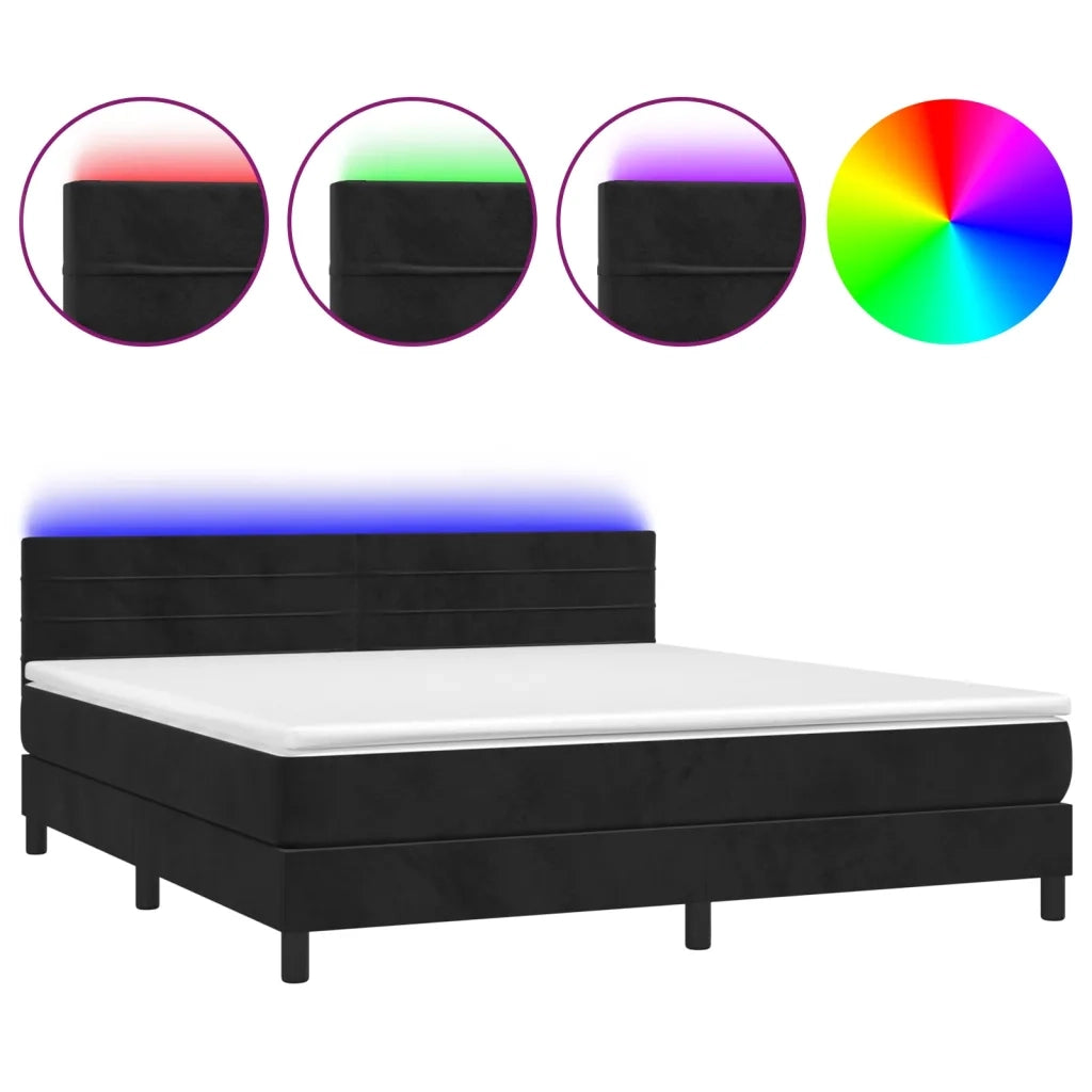 Letto a Molle con Materasso e LED Nero 160x200 cm in Velluto 3134473