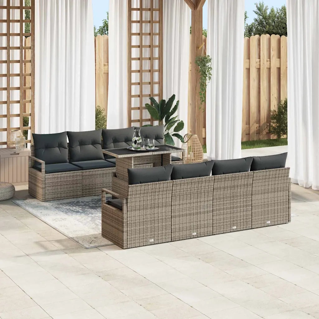 Set Divano da Giardino con cuscino 9 pcs Grigio Poly Rattan 3357522