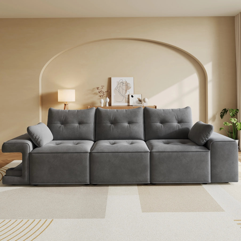 Divano 3 posti modulare con braccioli larghi e contenitore ¨C MINIMAL ¨C Grigio, tessuto, imbottito