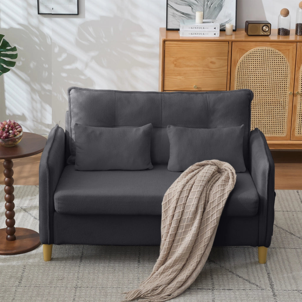 Divano 2 Posti con Braccioli e Tasche Laterali ¨C MINIMAL ¨C Chenille, Grigio Scuro