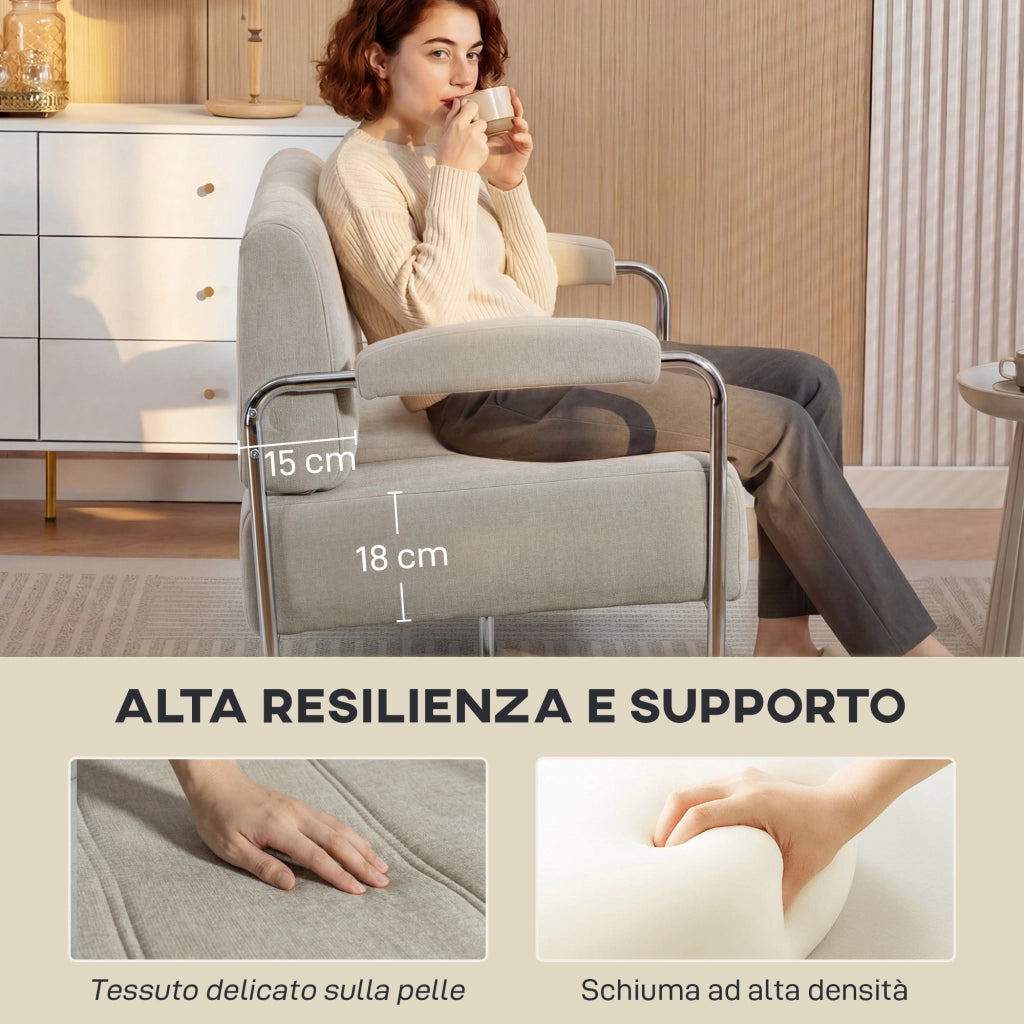 Divano 2 Posti Moderno Tessuto Beige ¨C Minimal ¨C 120x73x76 cm