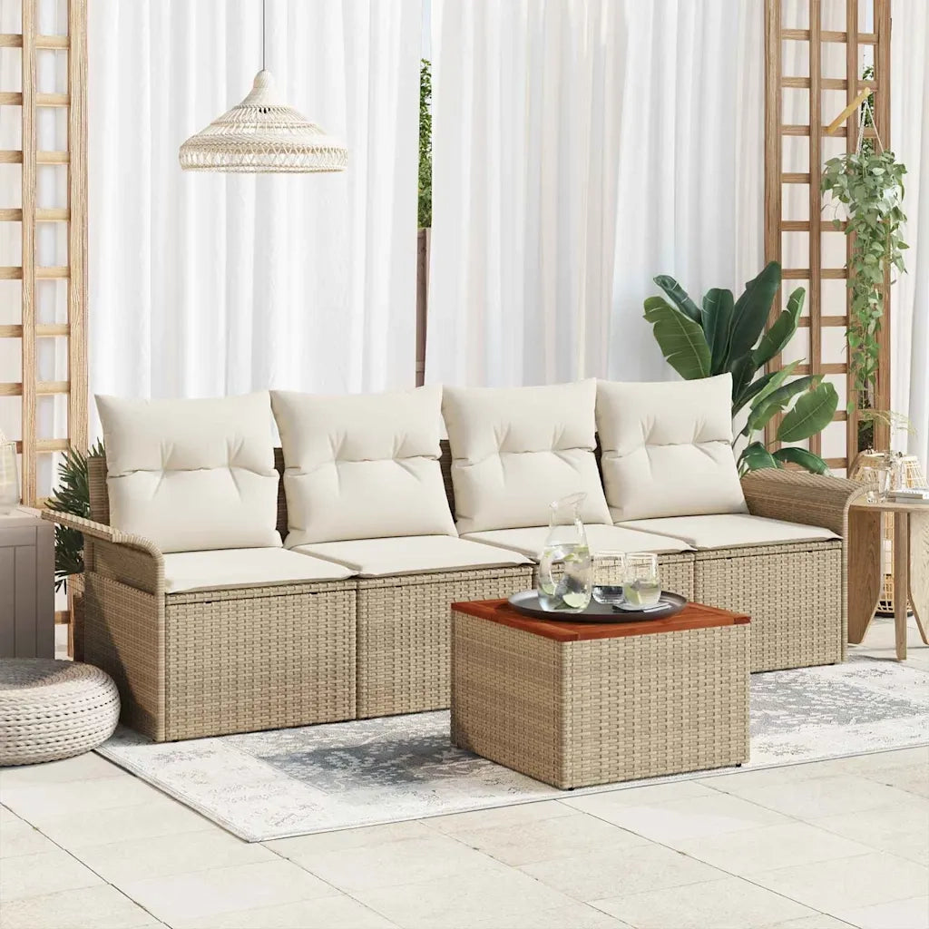 Set Divano da Giardino 5 pcs Beige e Crema polyrattan 3355929