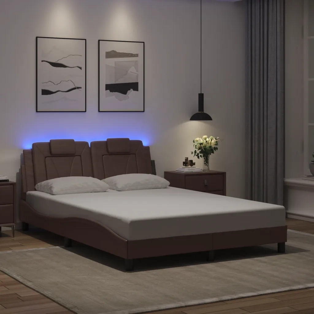 Letto matrimoniale | Letto per adulti | Giroletto Viana con LED senza Materasso Marrone 120x200 cm