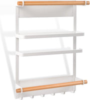 Kruidierecipe, support per cucina, organizzatore per frigorifero, organizzatore per cucina, lato, supporto per cucina per parete, senza forare, crivella per erbe con 6 ganci, 245 x 74 x 340 mm, bianco