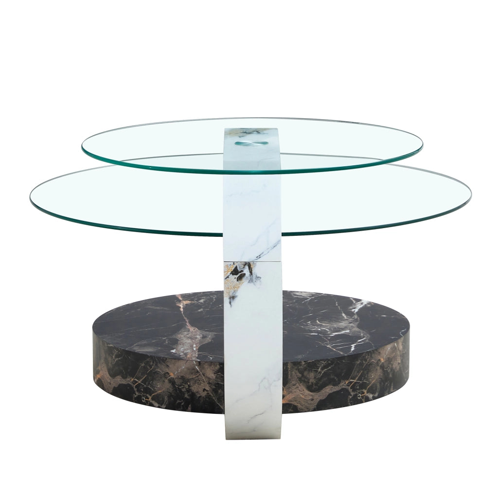 TAVOLINO DA CAFFÈ a due livelli 50/70 cm MDF e vetro nero bianco