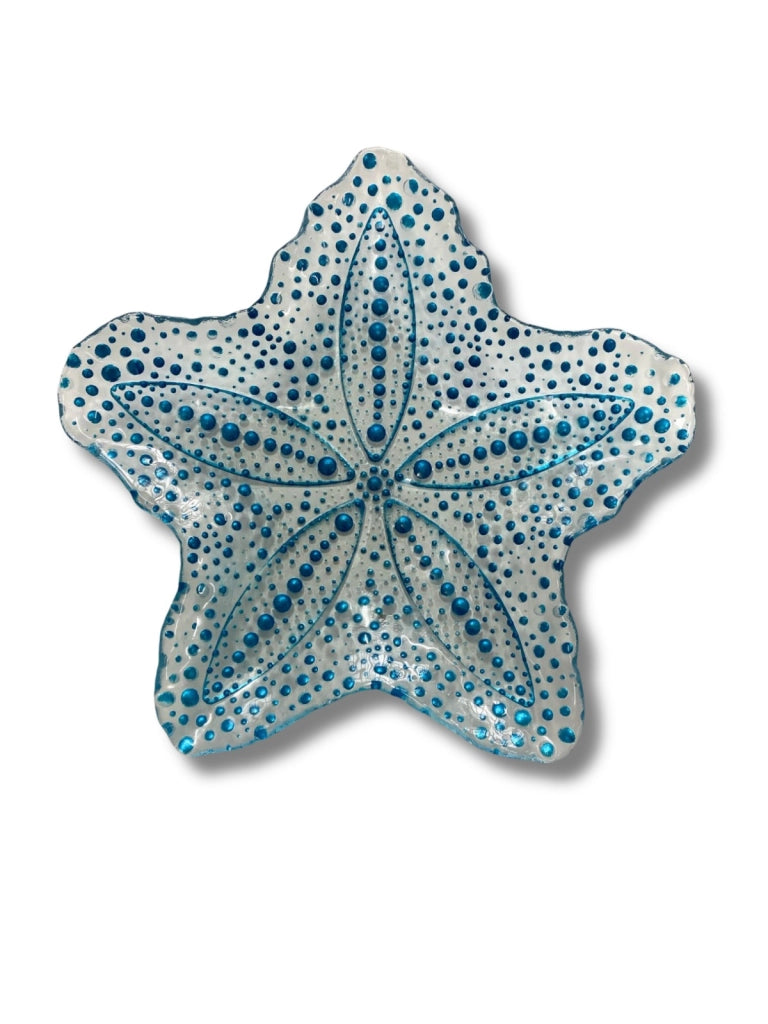 Piatto stella in vetro seashell blue 30cm