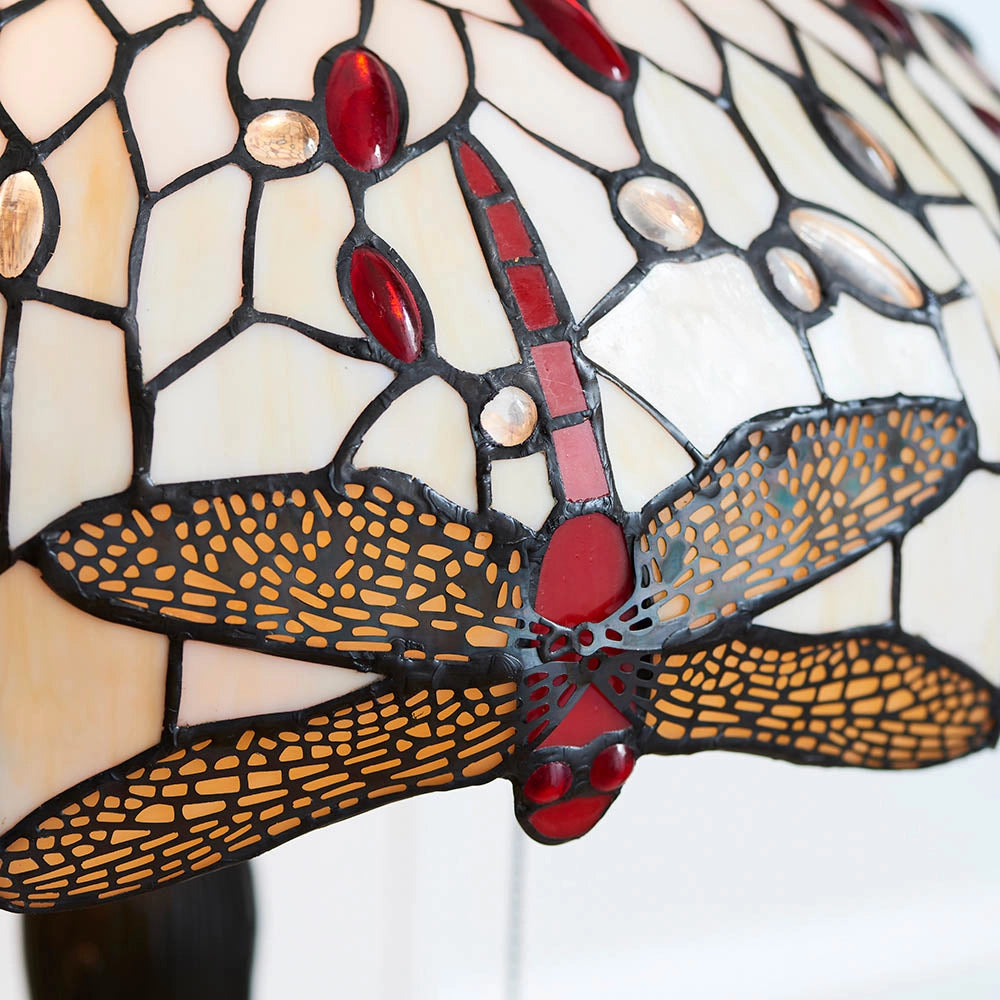 Lampada da tavolo vetrata Tiffany Dragonfly Beige 2xE27