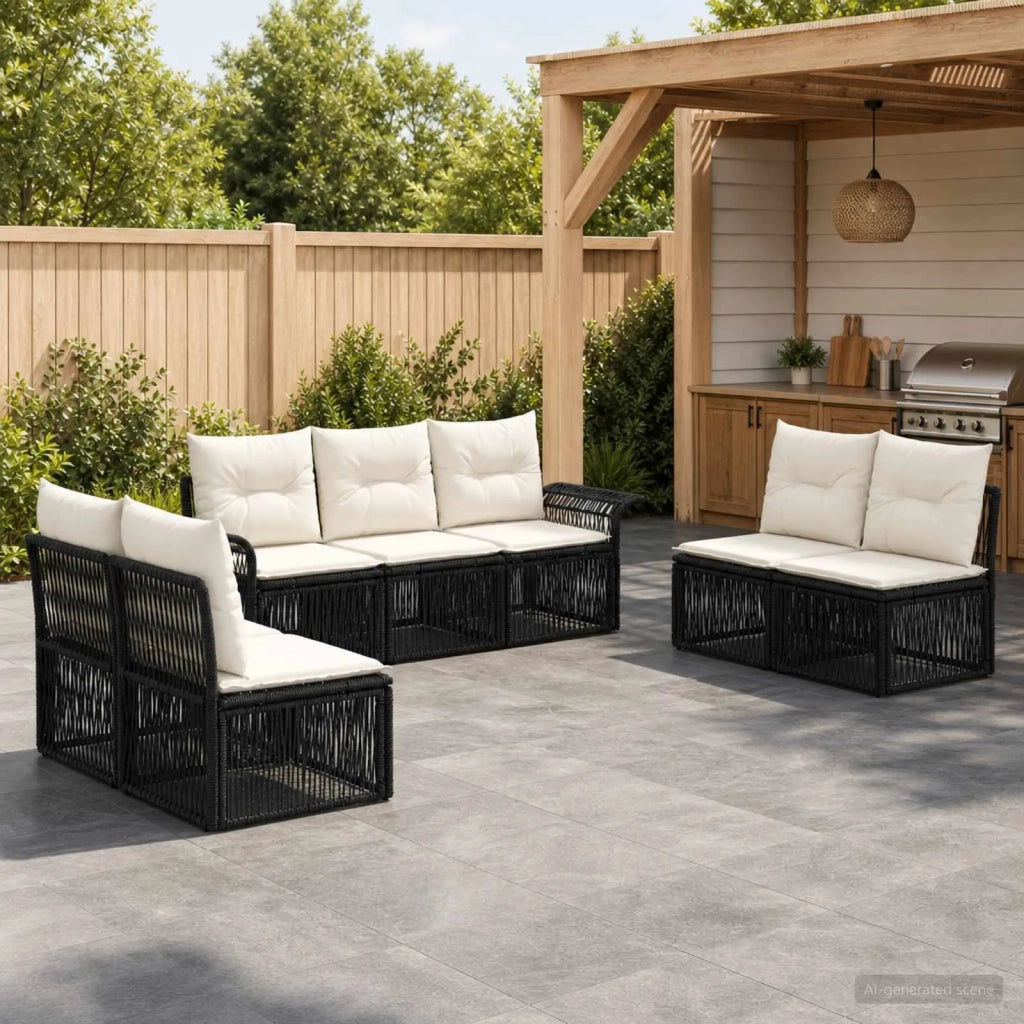 Set Divano da Giardino 7 pz Nero polyrattan 3434797