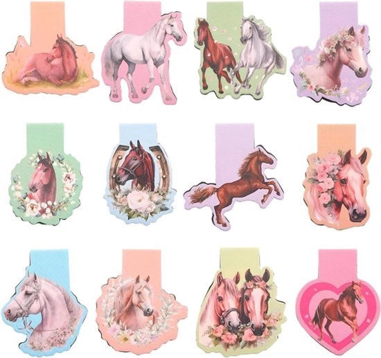12 Set di segnalibro a forma di cavallo con magneti - supporti per libri per bambini con tema cavalli.