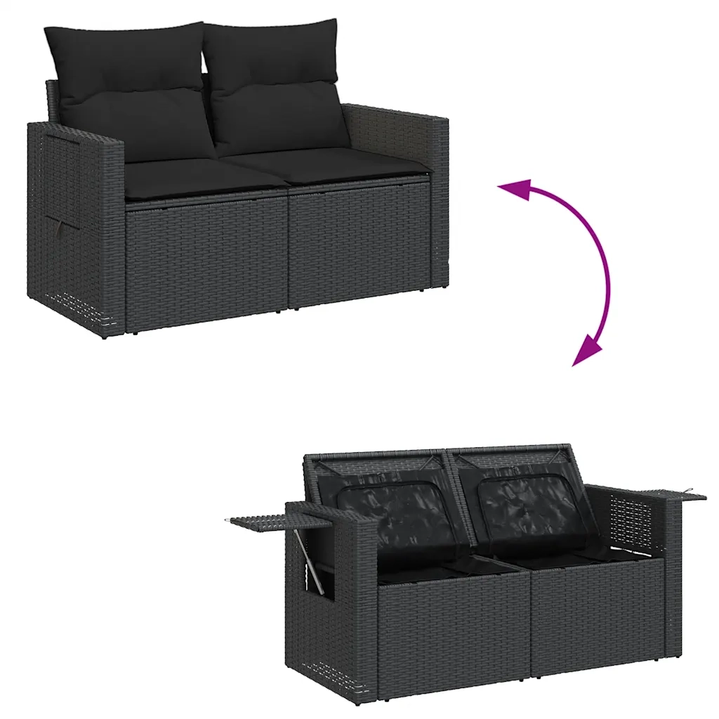 Set Divano da Giardino 6 pz con Cuscini Nero in Polyrattan 3325481