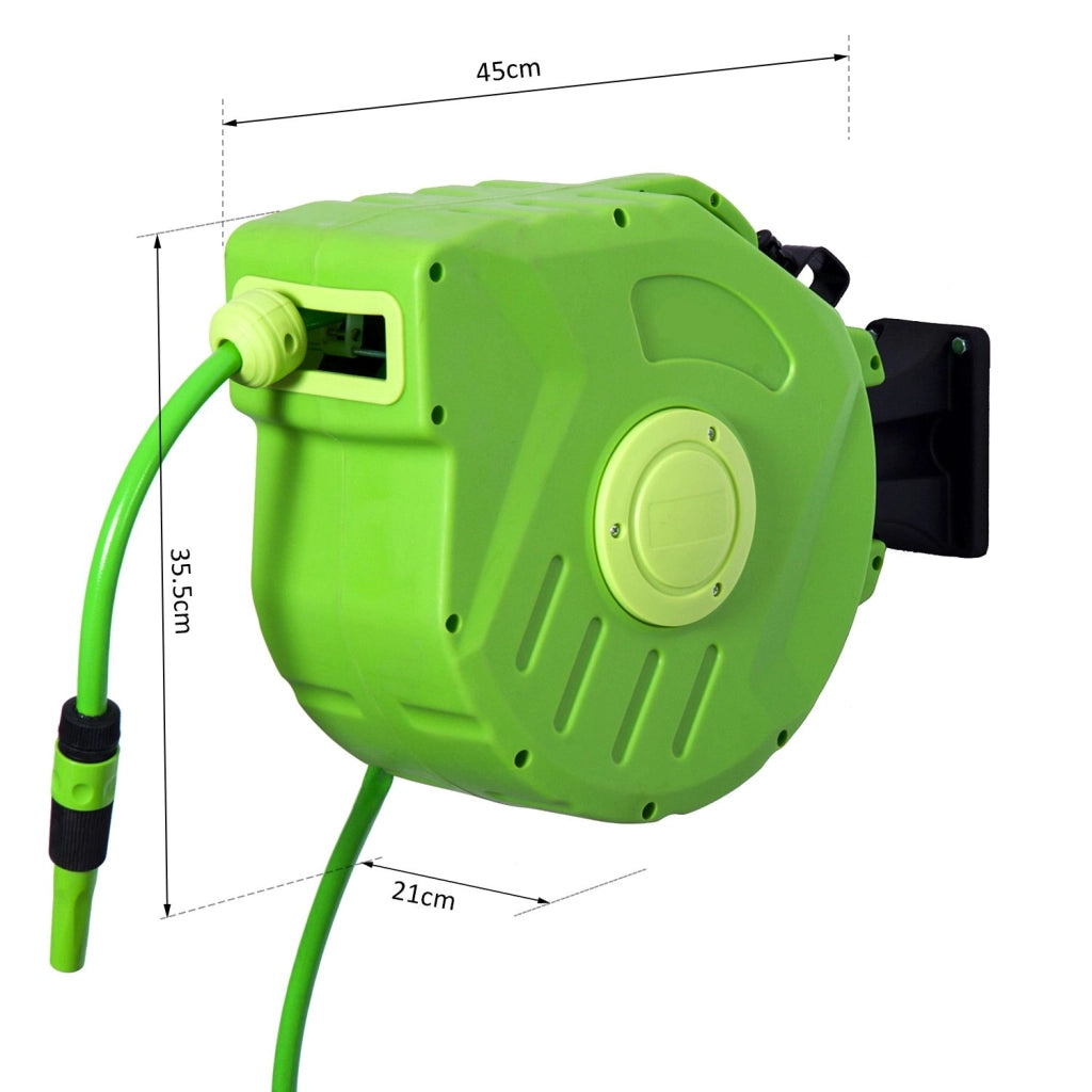 EasyComfort Avvolgitubo da Giardino Retrattile con Tubo dell'Acqua 15 m, Rullo Avvolgitubo da Parete Girevole a 180°, Avvolgitubo Automatico Tubo da Giardino per Irrigazione in plastica, Verde