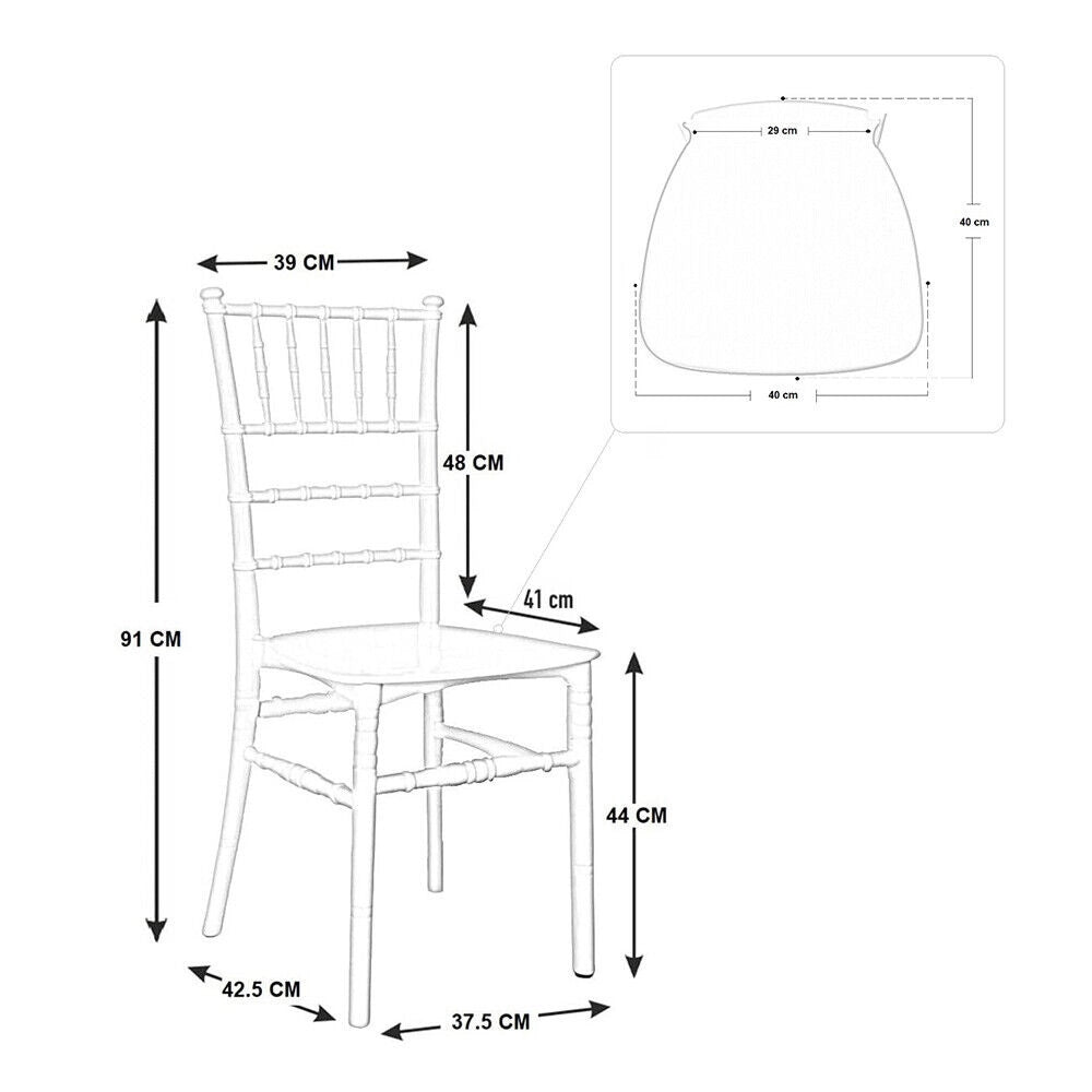 Set da 20 Sedie Chiavarine Plastica Gialle ottone con cuscino similpelle bianco