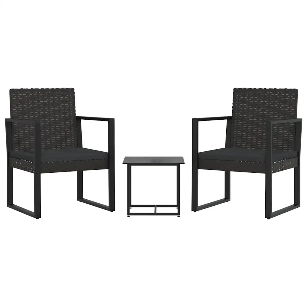 Set Divani da Giardino 3 pz | Set Salotto da Giardino con Cuscini Nero in Polyrattan