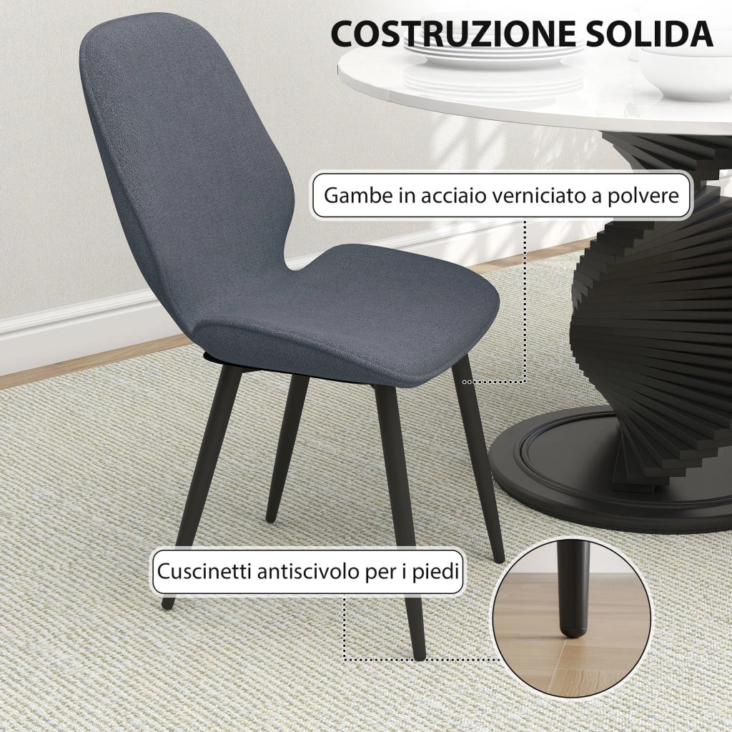 Set 2 Sedie da Pranzo ¨C Xylo ¨C Schienale Ricurvo Tessuto Effetto Lino Grigio e Nero 46x56x86 cm