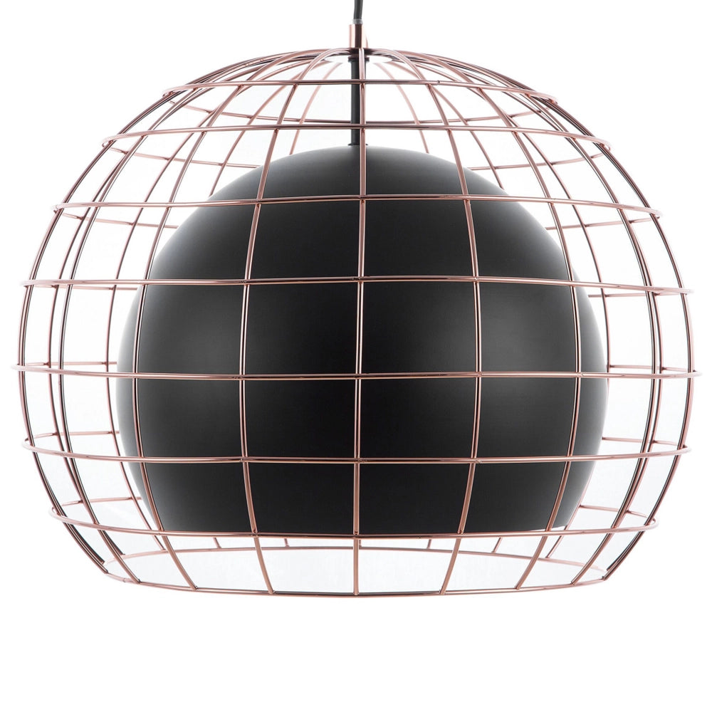 Lampada da Soffitto in Metallo Nero con Paralume a Gabbia 128 cm