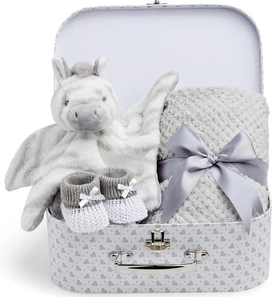 Set di Regali per Bambini Nuovi - 3 Articoli per Neonati - Set di Regali Premium per Neonati - Cestino per Bambina Nuova - Regalo per Neonati - Zebra