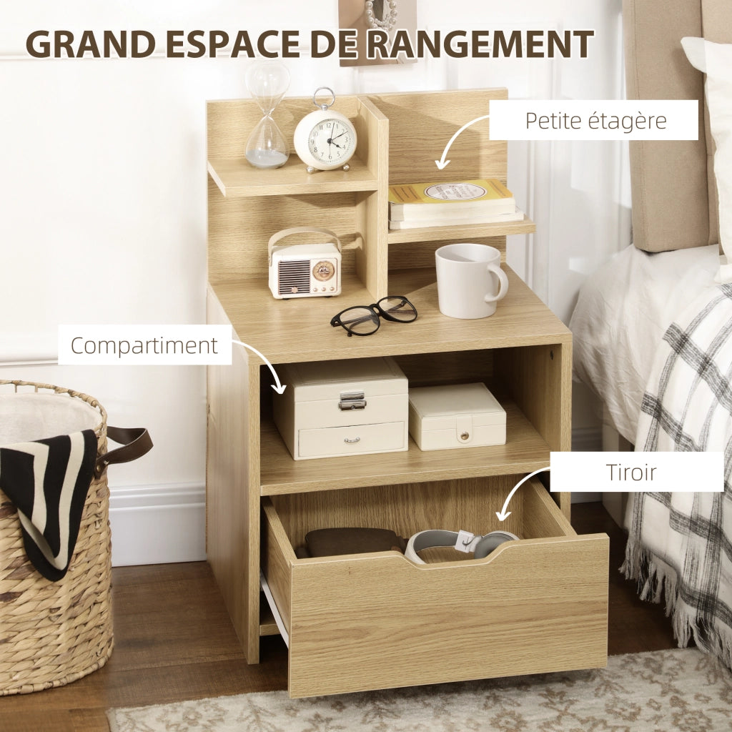 Comodino con cassetto e ripiani ¨C Xylo ¨C Effetto legno naturale 45x35x73 cm