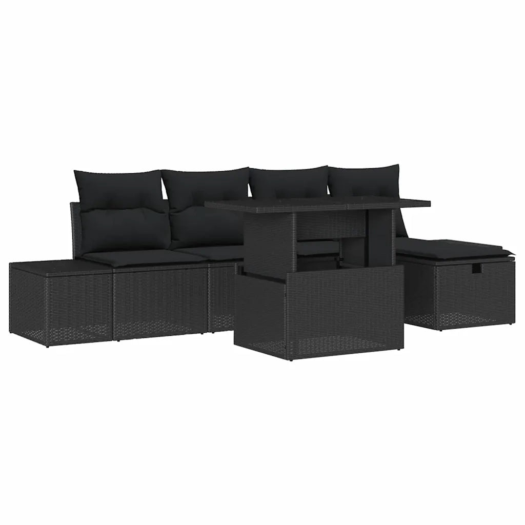 Set Divano da Giardino 6 pcs Nero polyrattan