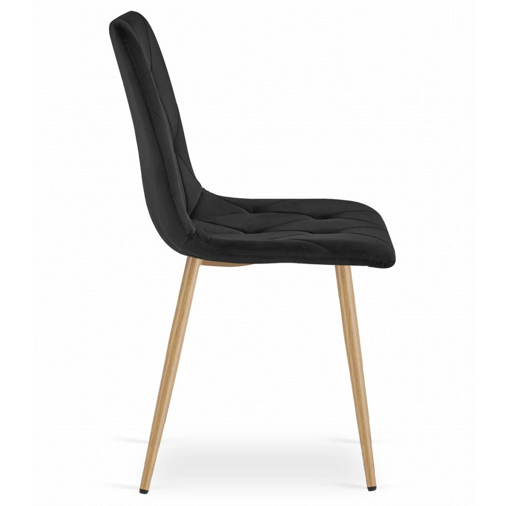 Sedia Libra in velluto nero con gambe effetto legno