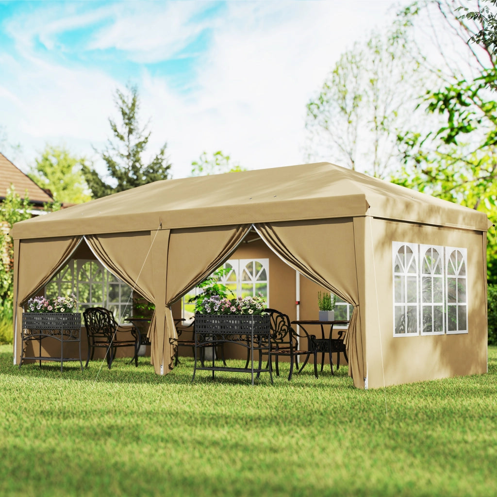 Gazebo pieghevole pop-up impermeabile 6x3x2,7m - Xylo - 4 pareti laterali rimovibili 4 finestre verde
